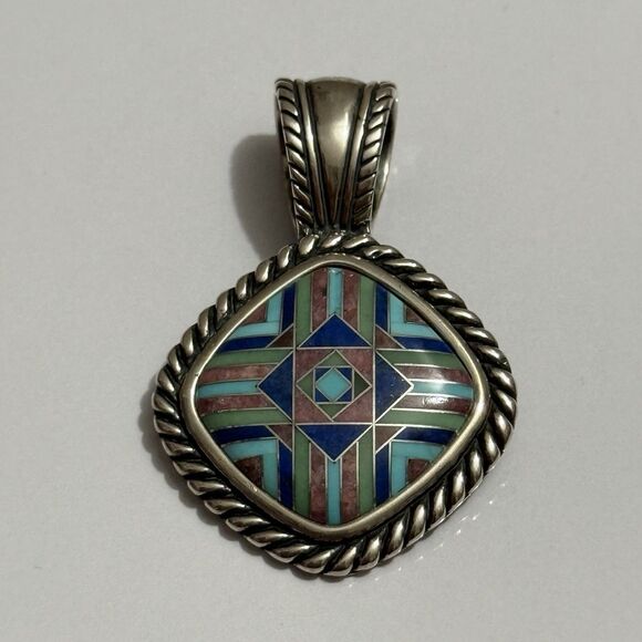 Carolyn Pollack Relios Multistone Inlay Sterling Pendant - Picture 2 of 4